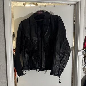 OSG Salvage Black Leather Fringe Jacket